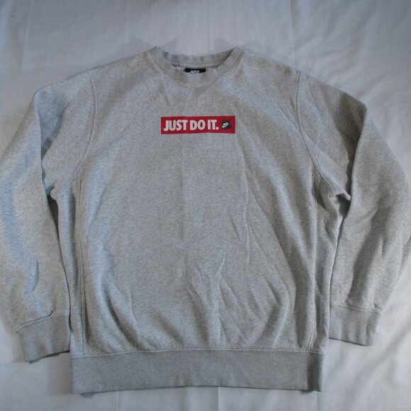 Nike Just Do It Sweatshirt Size Medium Heather Gray Spell out Sports Classic - Picture 1 of 5